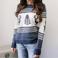 Christmas Sweater Cute Elk Geometric Print Knitted Sweater
