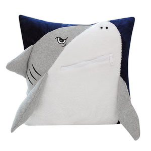 Three Dimensional Shark Pillow With Zipper Pocket