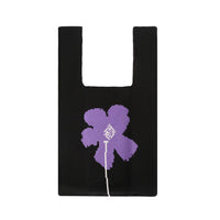 Mini Black Single Flower Pattern Knit Tote Bag
