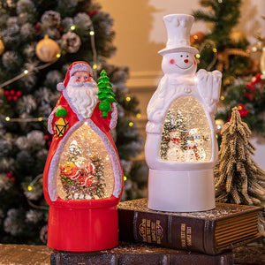 Caja de música de muñeco de nieve de Papá Noel, globo de nieve, decoración navideña ligera