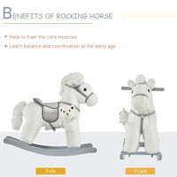 White Plush Rocking Horse With Bear Toy For Kids, Soft   Sound Rocker, Ideal For Nursery  Playtime