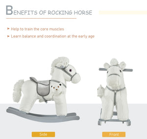 White Plush Rocking Horse With Bear Toy For Kids, Soft   Sound Rocker, Ideal For Nursery  Playtime