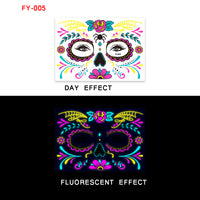 Sugar Skull Day of the Dead Neon Face Tattoo Stickers

