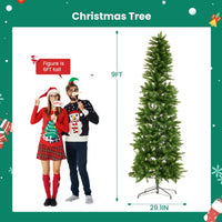 Pencil Christmas Tree, Prelighted Artificial Slim Christmas Trees With 250 Incandescent Lights, 571 Branch Tips & Foldable Base