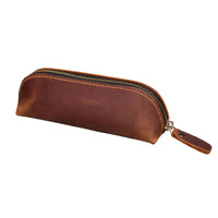 Leather Handmade Pencil Pen Storage Zipper Glasses Case
