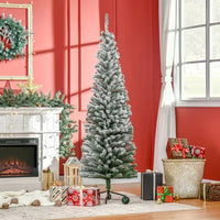 HOMCOM 6ft Artificial Snow Flocked Christmas Tree With Foldable Steel Stand Home Indoor Decoration Green