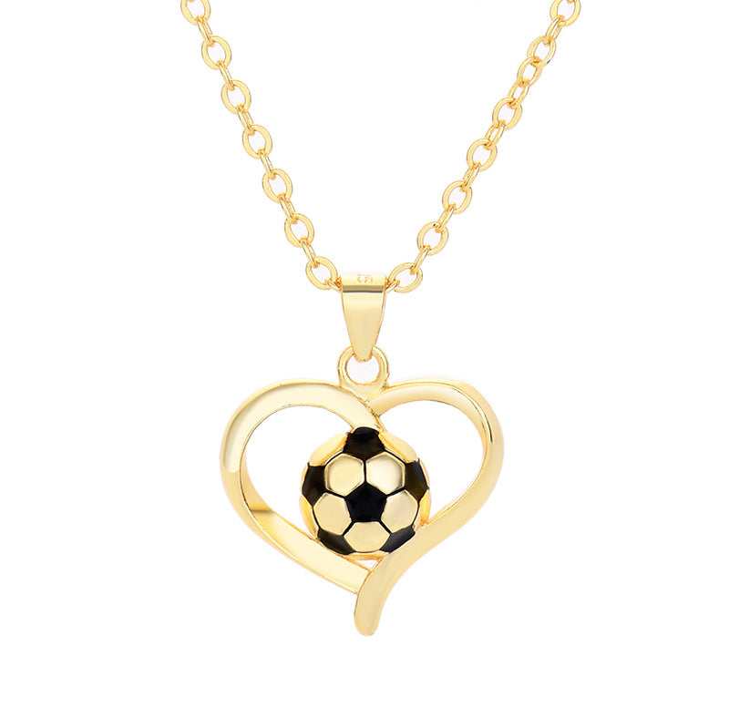 Collier de football 18 carats en forme de cœur pour femmes