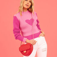 Women's Fashion Love High Neck Knit Sweater