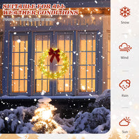 24in Pre-lit Iridescent Outdoor Christmas Wreath Decoration, Lighted Metal Wreath With Red Bow, Warm White LED Lights, For Front Door Gate Wall Indoor Outdoor Holiday Party
