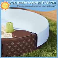 47 Round Kids Sandbox With Cover, 3 Seats, Waterproof Bottom Liner, For Backyard, Lawn, Garden, Beach, Patio, Brown