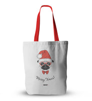 Canvas Christmas Pug Print Tote Bags
