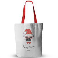 Canvas Christmas Pug Print Tote Bags