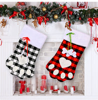 Christmas Decoration Red And Black Plaid Dog Paw Stockings
