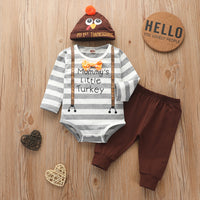 Children's Thanksgiving Turkey Fur Ball Cotton Three-piece Set
