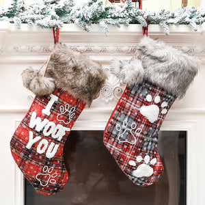 I Woof You Plaid Fur Collar Dog Christmas Stocking