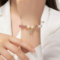 14K Gold Electroplating Shaped Strawberry Crystal Key Lock Baroque Pearl Bracelet