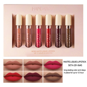 6 Matte Rose Lip Gloss Liquid Lipstick Matte Set Gift Box