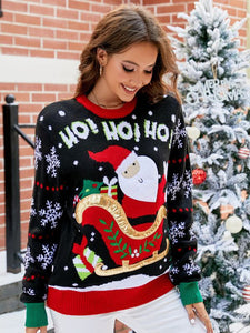 Knitted Christmas Sweater With Santa Claus Pattern