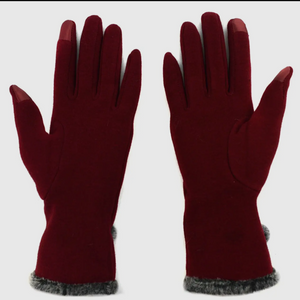 Stylish Touch Screen Gloves With Fur Trim & Fleece