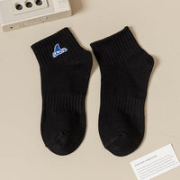 Black And White Embroidered Shark Pure Cotton Sweat Absorbing Athletic Socks
