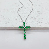Fashion Jewelry Micro Inlay Colorful Zircon Water Drops Cross Necklace
