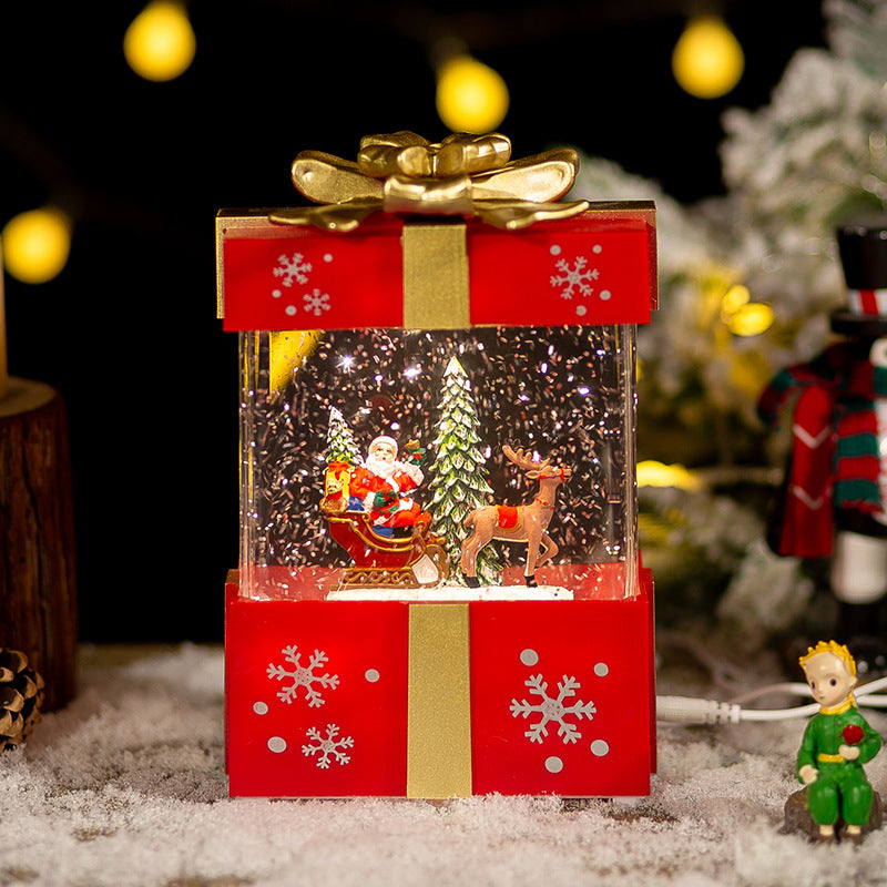 Boîte cadeau de décoration de noël, boule à neige, petite lampe de nuit