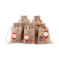 Christmas Pattern Coarse Linen Drawstring Sacks
