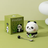 Taza con tapa y cuchara con diseño de panda en relieve de dibujos animados