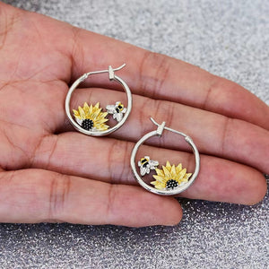 Sunflower Bee Round Ring Earrings