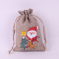 Christmas Pattern Coarse Linen Drawstring Sacks
