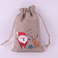 Christmas Pattern Coarse Linen Drawstring Sacks
