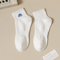 Black And White Embroidered Shark Pure Cotton Sweat Absorbing Athletic Socks
