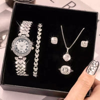 Set de regalo de joyería y reloj de cuarzo de lujo (5 piezas)
