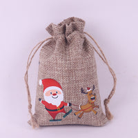 Christmas Pattern Coarse Linen Drawstring Sacks
