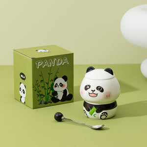 Tasse panda en relief de dessin animé avec couvercle et cuillère