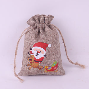 Christmas Pattern Coarse Linen Drawstring Sacks