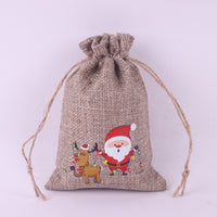 Christmas Pattern Coarse Linen Drawstring Sacks
