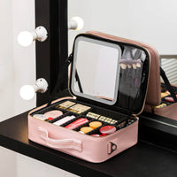 Bolsa de almacenamiento de maquillaje LED portátil con espejo