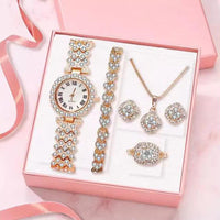 Set de regalo de joyería y reloj de cuarzo de lujo (5 piezas)
