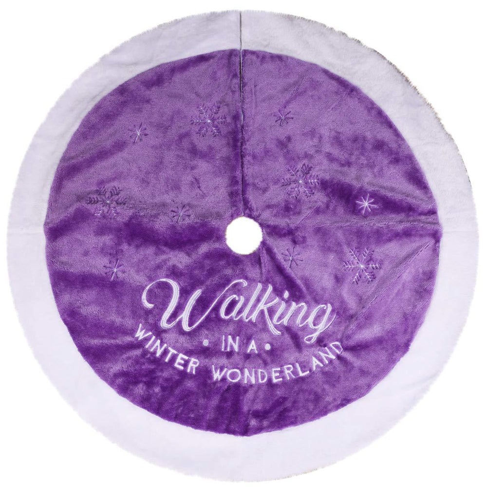 Winter Wonderland Embroidered Purple Coral Velvet Tree Skirt