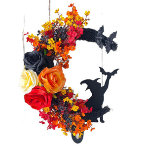 Halloween Wreath Witch Cat Moon Wreath Bat