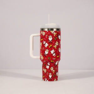 Tasse à motif de noël avec couvercle et poignée, verres en paille, gobelet sous vide en acier inoxydable, grande capacité, tasse à café de voyage en voiture, nouvelle collection