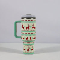 Tasse à motif de noël avec couvercle et poignée, verres en paille, gobelet sous vide en acier inoxydable, grande capacité, tasse à café de voyage en voiture, nouvelle collection
