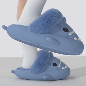 Pantoufles d'hiver en forme de requin pour femmes, pantoufles chaudes et pelucheuses détachables, chaussures de maison pour chambre à coucher