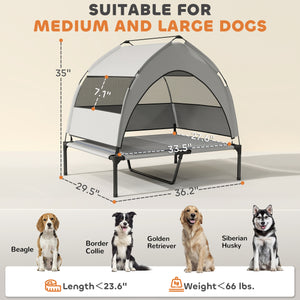 Elevated Dog Bed With Removable Canopy, Portable Outside Raised Pet Cot With Cooling Pad, Storage Bag, 36 X 29.5 X 35