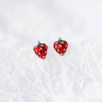 Cute Red Strawberry Fruit Stud Earrings
