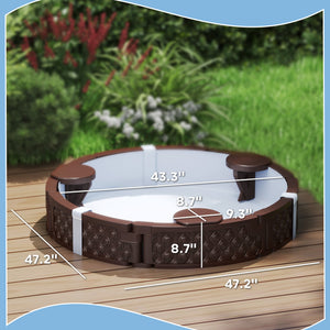 47 Round Kids Sandbox With Cover, 3 Seats, Waterproof Bottom Liner, For Backyard, Lawn, Garden, Beach, Patio, Brown