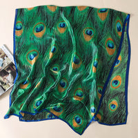 Nueva bufanda con estampado de plumas de pavo real suave y protección solar
