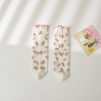 Mid-calf Length Semi-Sheer Spring Fruit Embroidered Socks