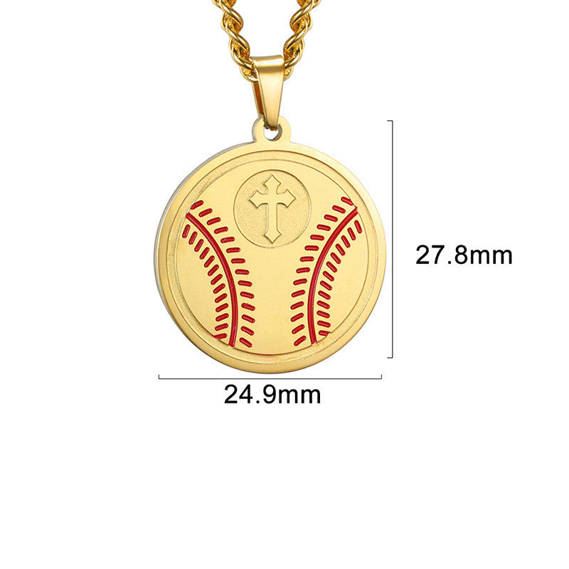 Collier pendentif croix de baseball ronde